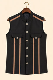 Piped Flap-Pocket Cashmere Nehru Jacket - hanger