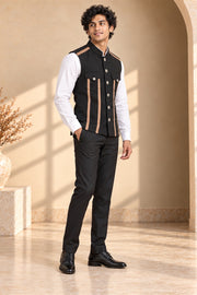 Piped Flap-Pocket Cashmere Nehru Jacket - three-quarter model