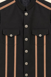 Piped Flap-Pocket Cashmere Nehru Jacket - detail