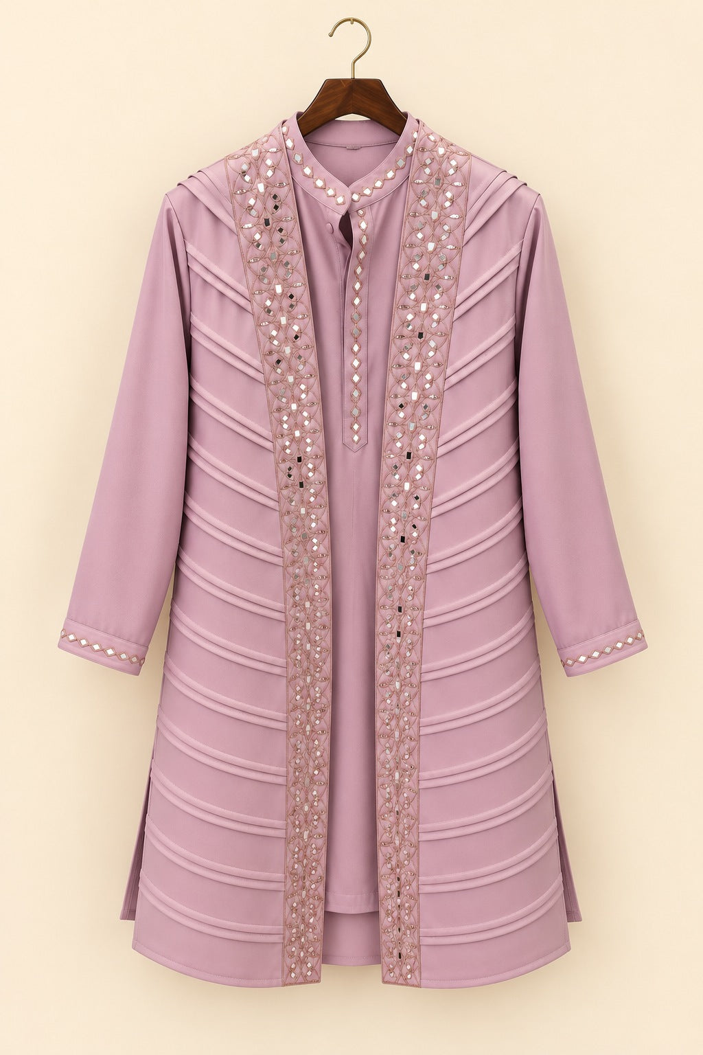 Pleated Mirror-Work Long Jacket Kurta - hanger