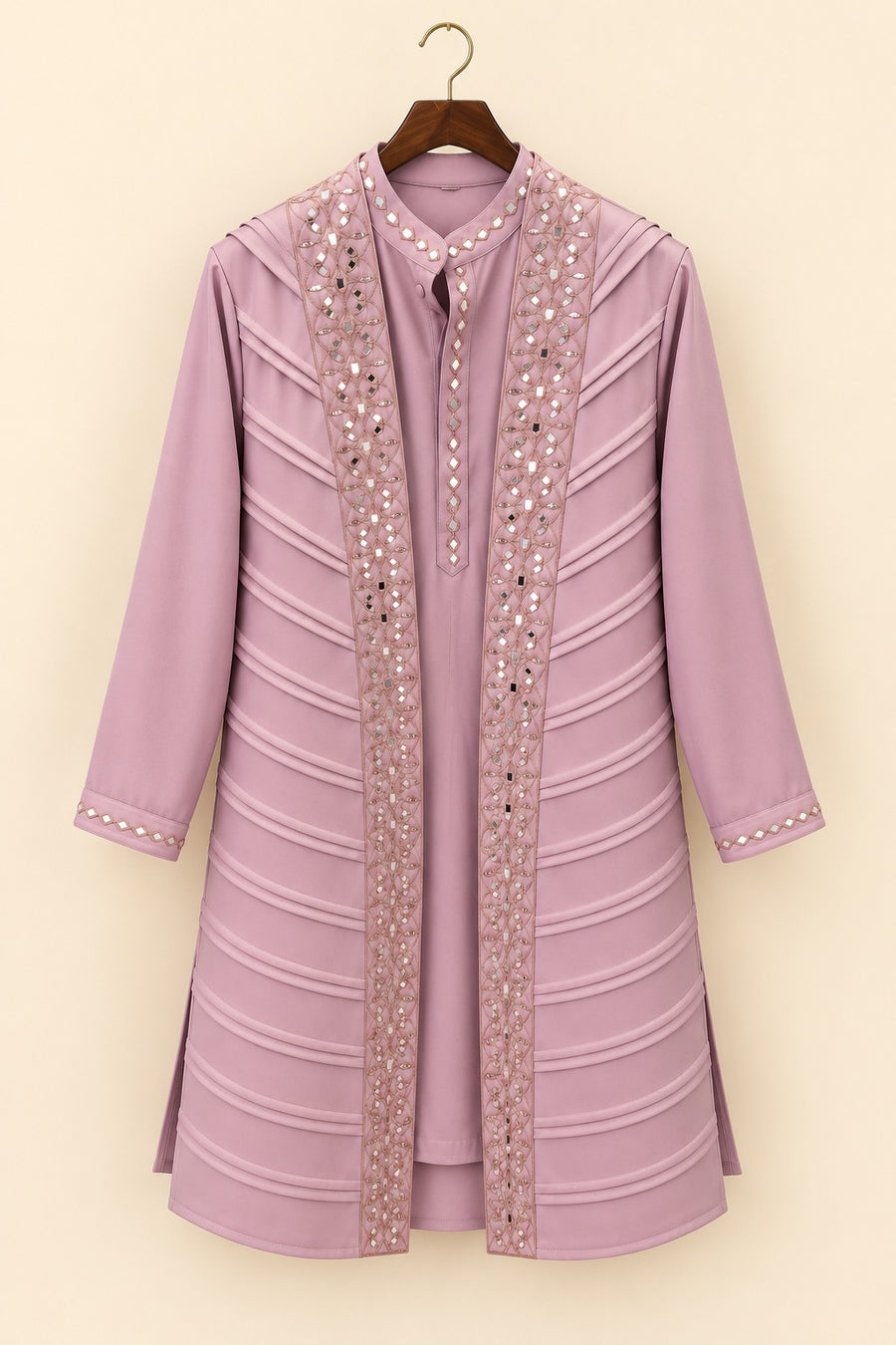 Pleated Mirror-Work Long Jacket Kurta