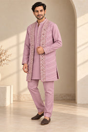 Pleated Mirror-Work Long Jacket Kurta - three-quarter model