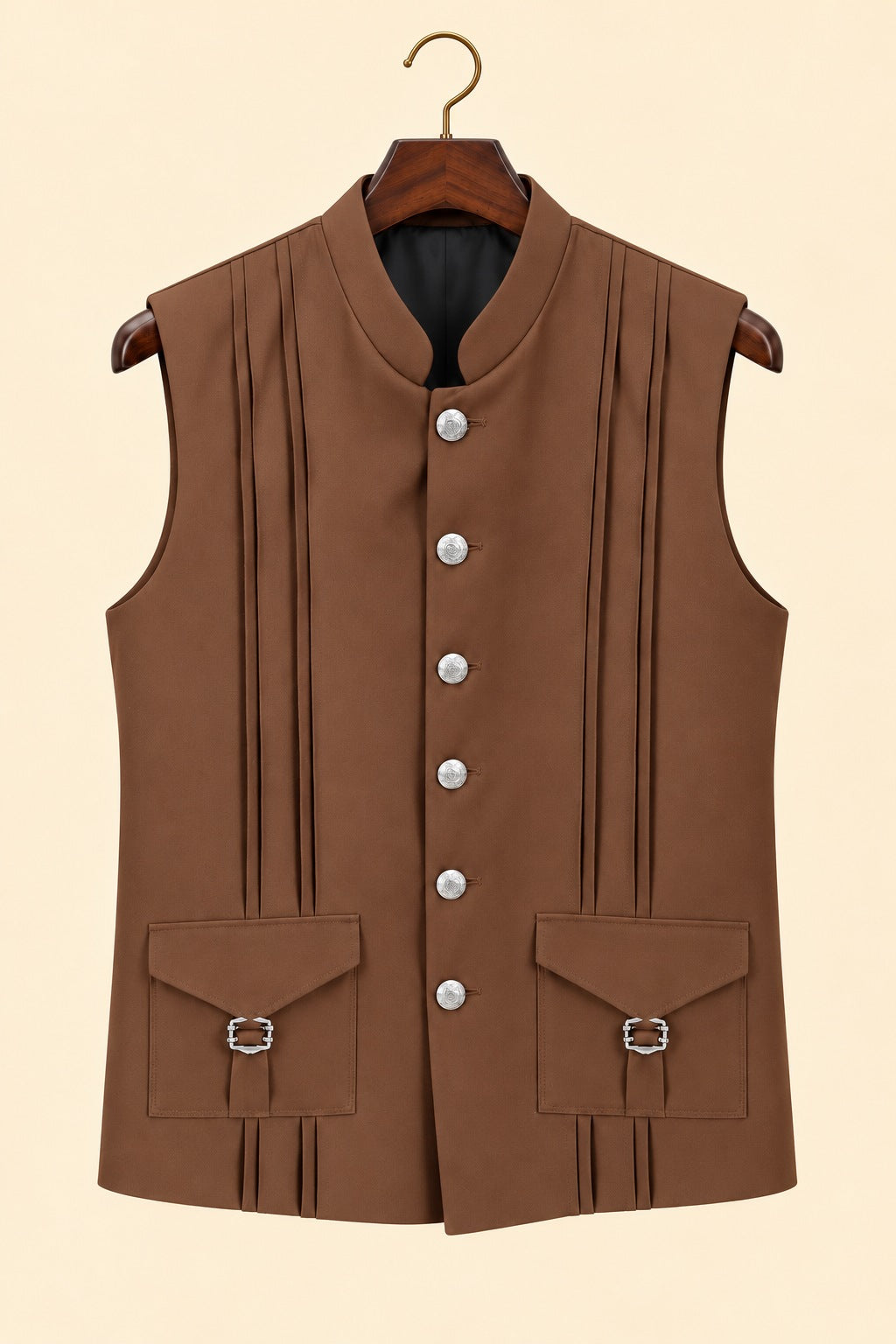 Pleated Two-Pocket Nehru Jacket - hanger