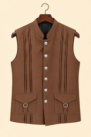 Pleated Two-Pocket Nehru Jacket - hanger