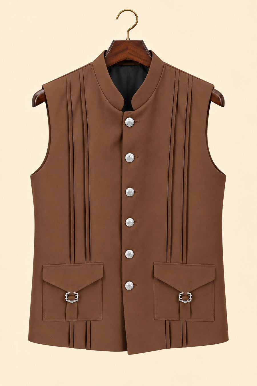 Pleated Two-Pocket Nehru Jacket