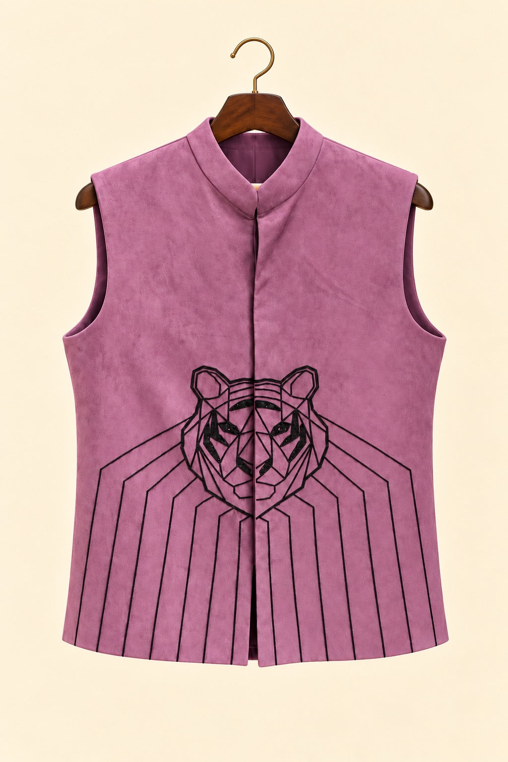 Tiger Embroidered Suede Nehru Jacket - hanger