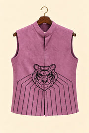 Tiger Embroidered Suede Nehru Jacket - hanger