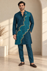 Turkish Green Embroidery Kurta - front model
