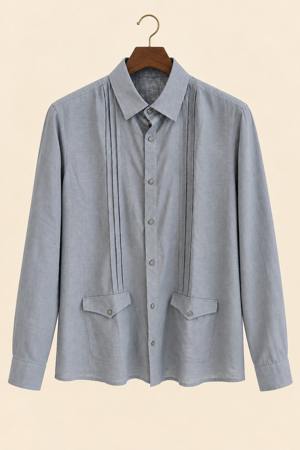Vertical Pleat Flap-Pocket Linen Shirt - hanger
