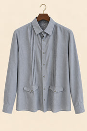Vertical Pleat Flap-Pocket Linen Shirt - hanger