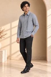 Vertical Pleat Flap-Pocket Linen Shirt - three-quarter model