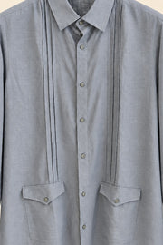 Vertical Pleat Flap-Pocket Linen Shirt - detail