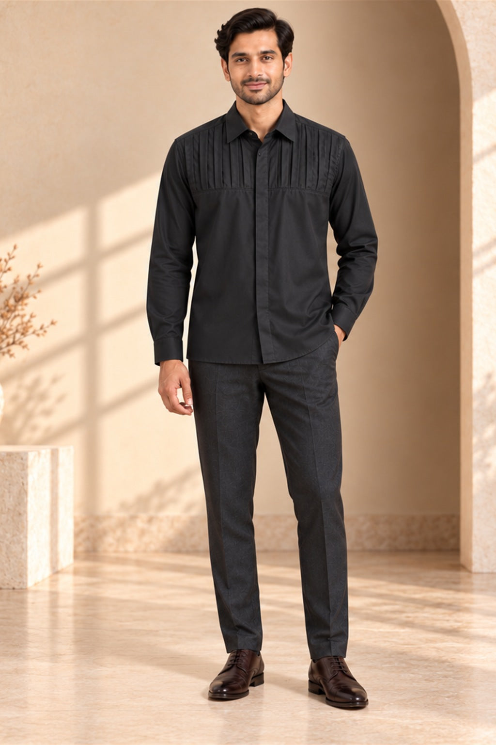 Vertical Pleat Giza Cotton Shirt