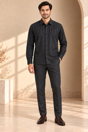 Vertical Pleat Giza Cotton Shirt - front model