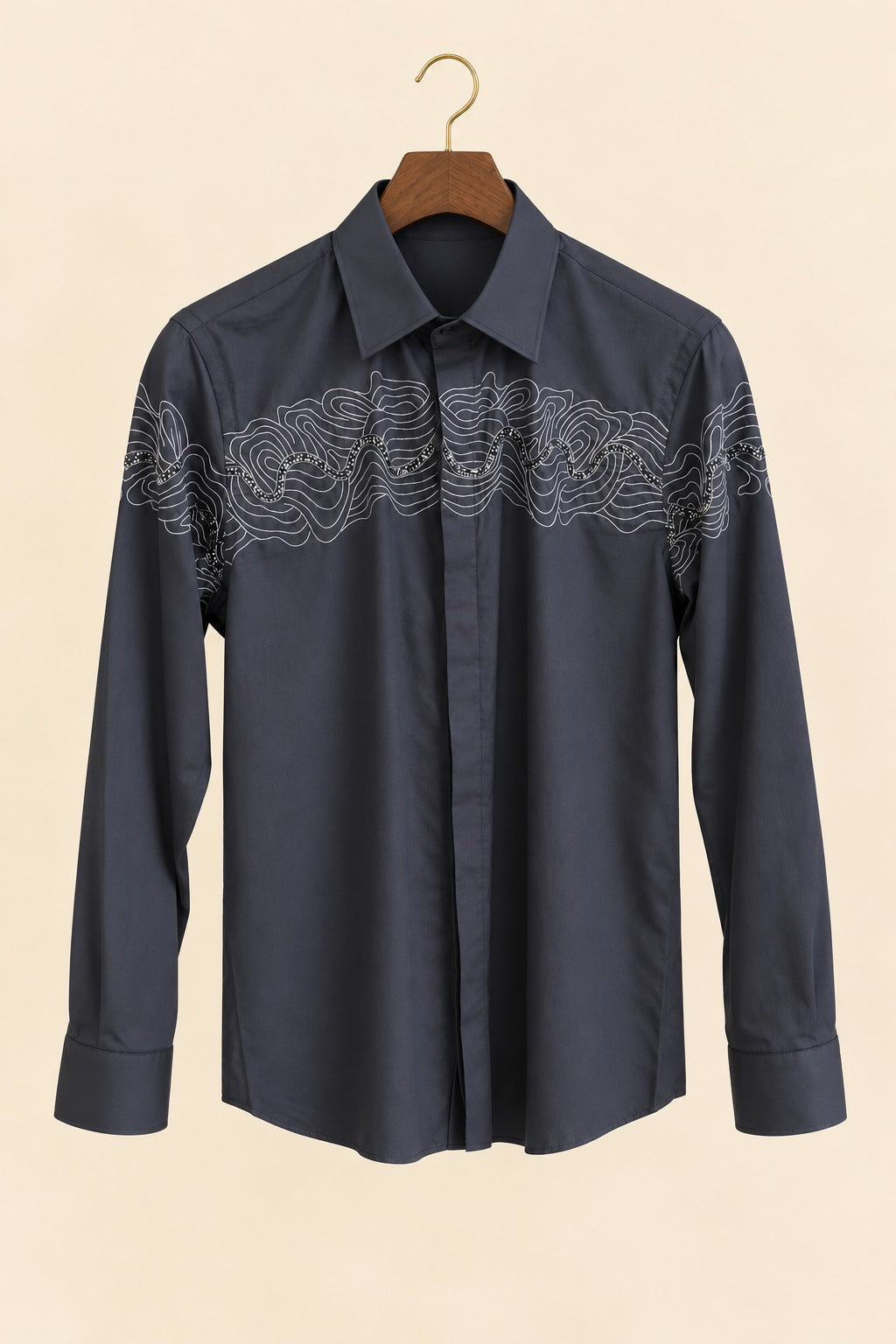 Wave Embroidery Giza Cotton Shirt - hanger