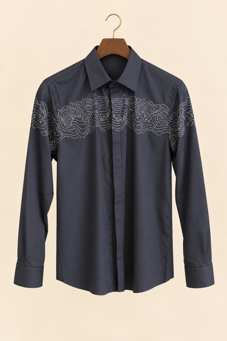 Wave Embroidery Giza Cotton Shirt