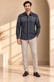 Wave Embroidery Giza Cotton Shirt - front model