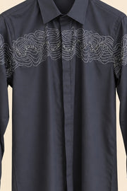 Wave Embroidery Giza Cotton Shirt - detail