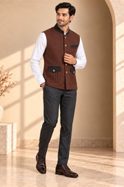 Wine Check Nehru Jacket - three-quarter model