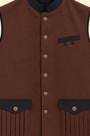 Wine Check Nehru Jacket - detail