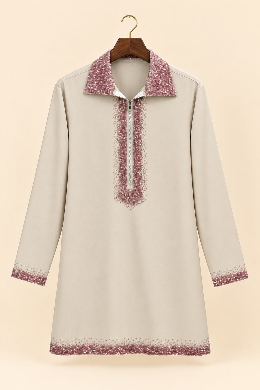 Zip-Collar Embroidered Kurta