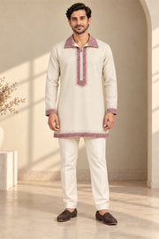 Zip-Collar Embroidered Kurta - front model