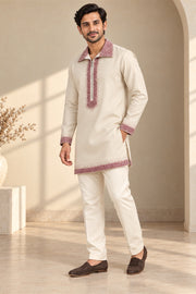 Zip-Collar Embroidered Kurta - three-quarter model