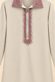 Zip-Collar Embroidered Kurta - detail