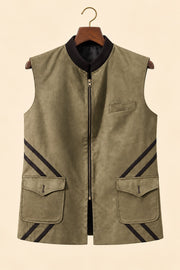 Zip-Front Suede Nehru Jacket - hanger