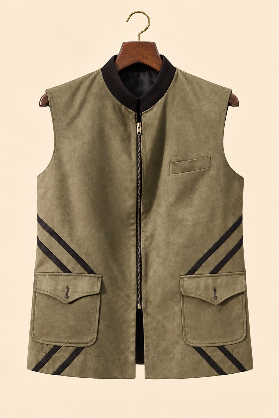 Zip-Front Suede Nehru Jacket