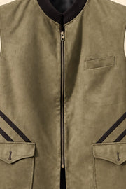 Zip-Front Suede Nehru Jacket - detail